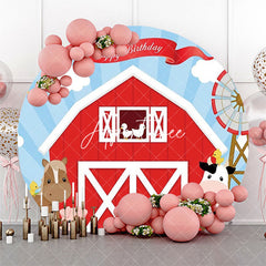 Aperturee - Red Barn Animals Windmill Circle Birthday Backdrop