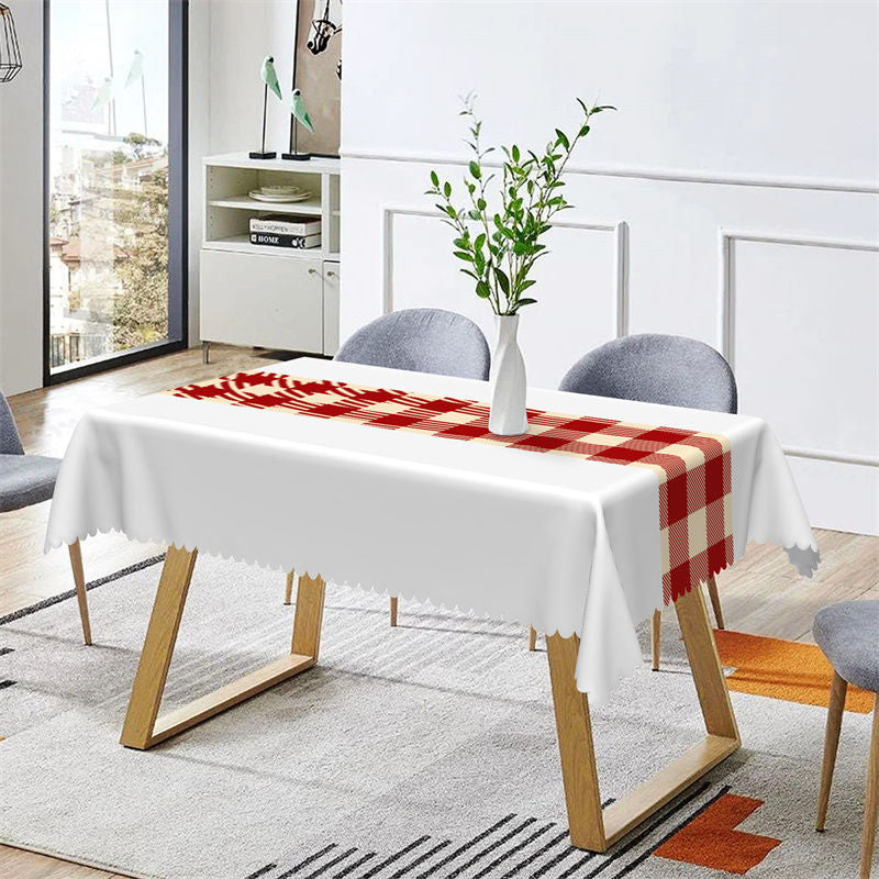 Aperturee - Red Beige Checkered Christmas Rectangle Tablecloth