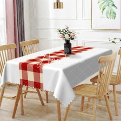 Aperturee - Red Beige Checkered Christmas Rectangle Tablecloth