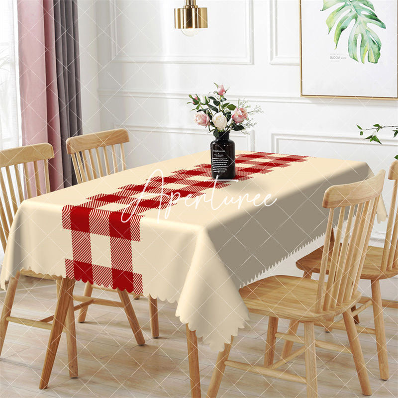 Aperturee - Red Beige Gingham Christmas Rectangle Tablecloth