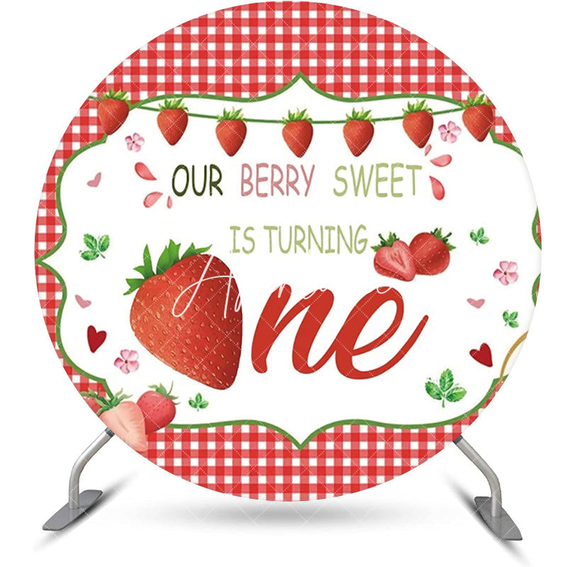 Aperturee - Red Berry Sweet Plaid Round 1st Birthday Backdrop