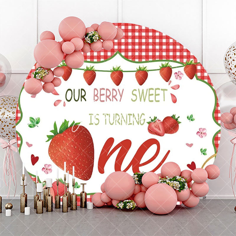 Aperturee - Red Berry Sweet Plaid Round 1st Birthday Backdrop