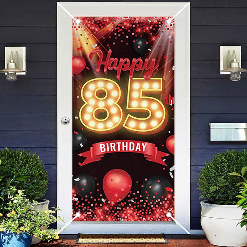 Aperturee - Red Black Balloons Confetti 85Th Birthday Door Cover