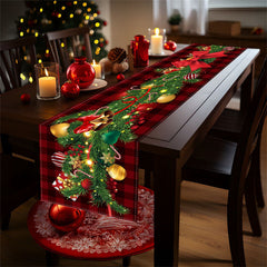 Aperturee - Red Black Checkered Christmas Tree Table Runner