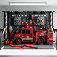 Aperturee - Red Black Fire Truck Hydrant Cake Smash Backdrop