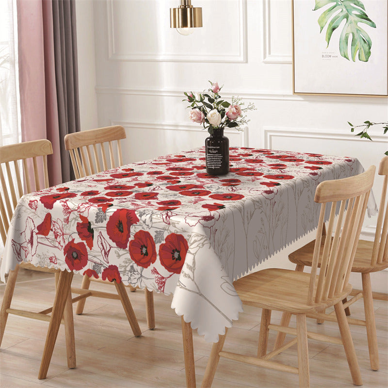 Aperturee - Red Black Flower Drawing Rectangle Tablecloth