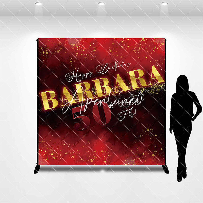 Aperturee - Red Black Gold Abstract 50th Birthday Party Backdrop