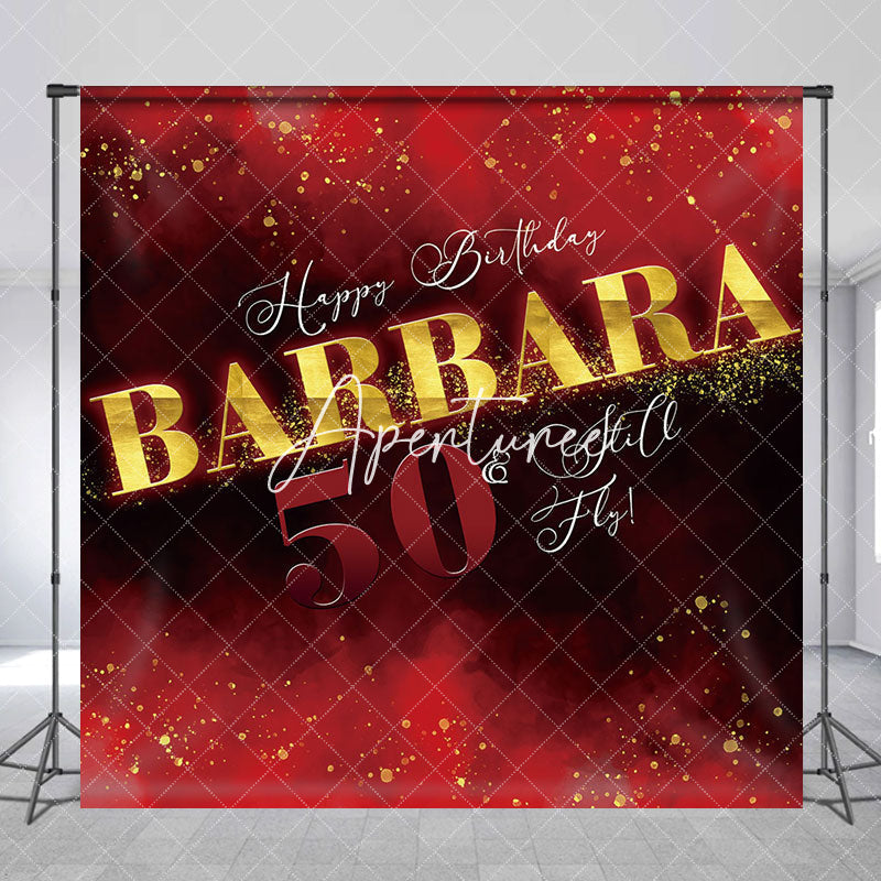 Aperturee - Red Black Gold Abstract 50th Birthday Party Backdrop