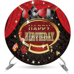 Aperturee - Red Black Gold Round Casino Backdrop For Birthday