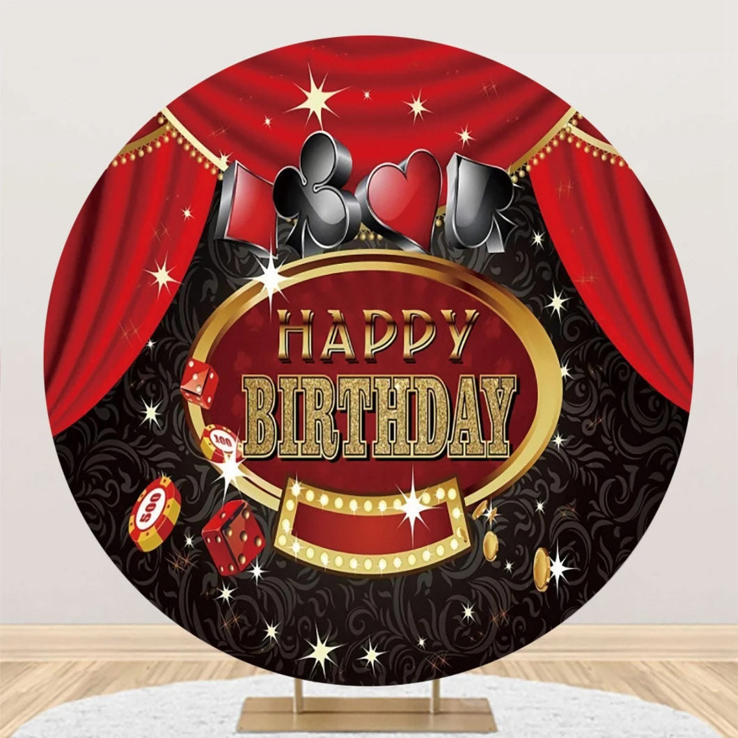 Aperturee - Red Black Gold Round Casino Backdrop For Birthday