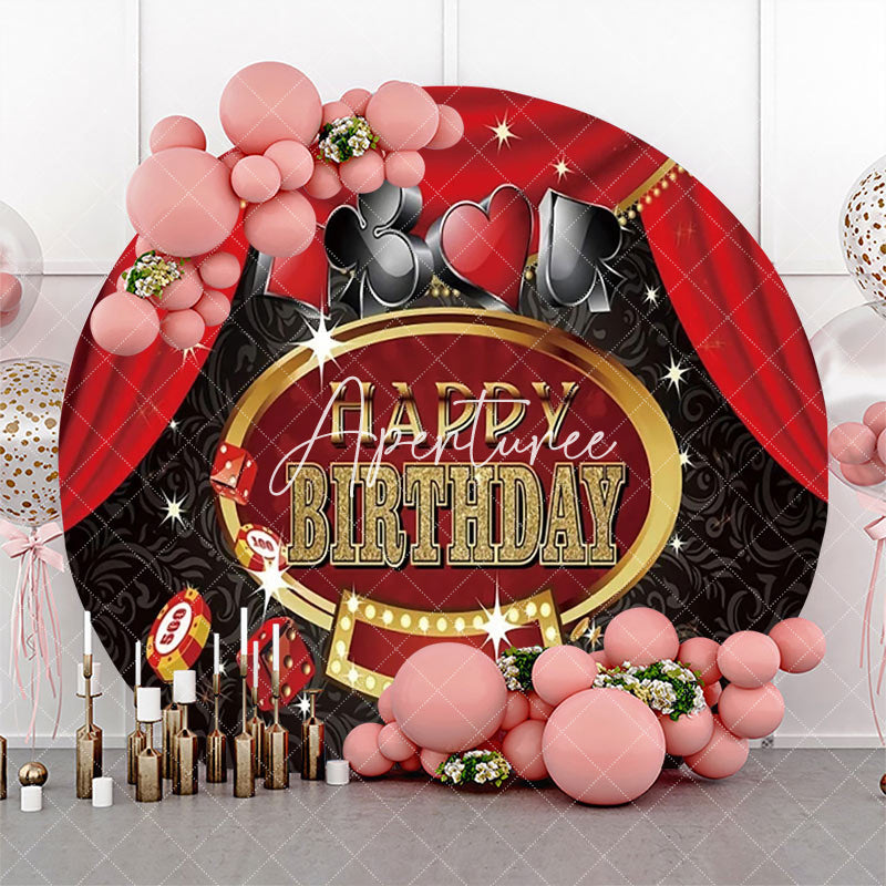 Aperturee - Red Black Gold Round Casino Backdrop For Birthday