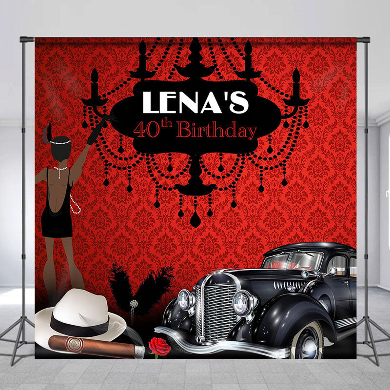 Aperturee - Red Black Luxury Car Custom Name Birthday Backdrop