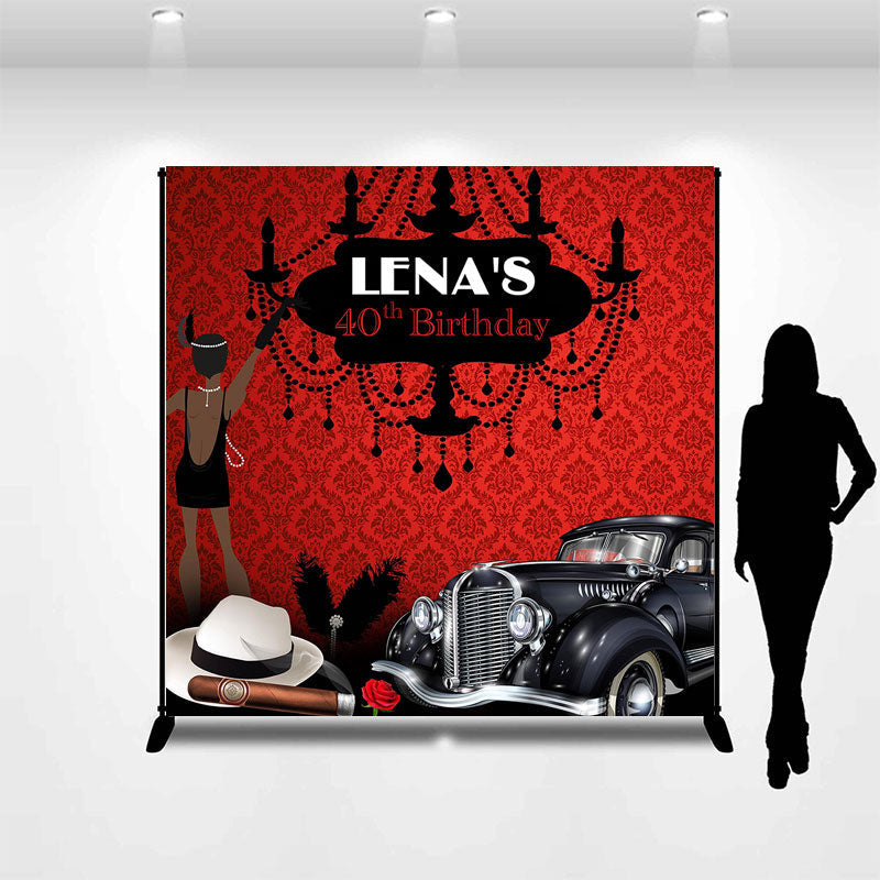 Aperturee - Red Black Luxury Car Custom Name Birthday Backdrop