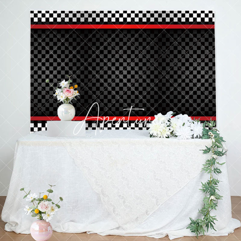 Aperturee - Red Black Plaid Racing Theme Party Backdrop