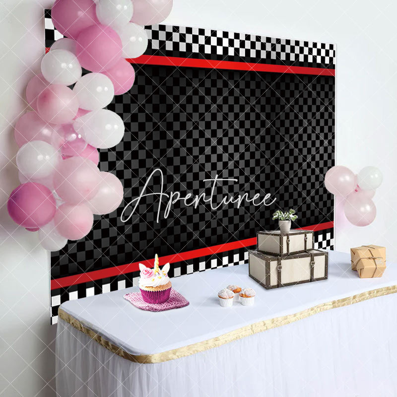 Aperturee - Red Black Plaid Racing Theme Party Backdrop