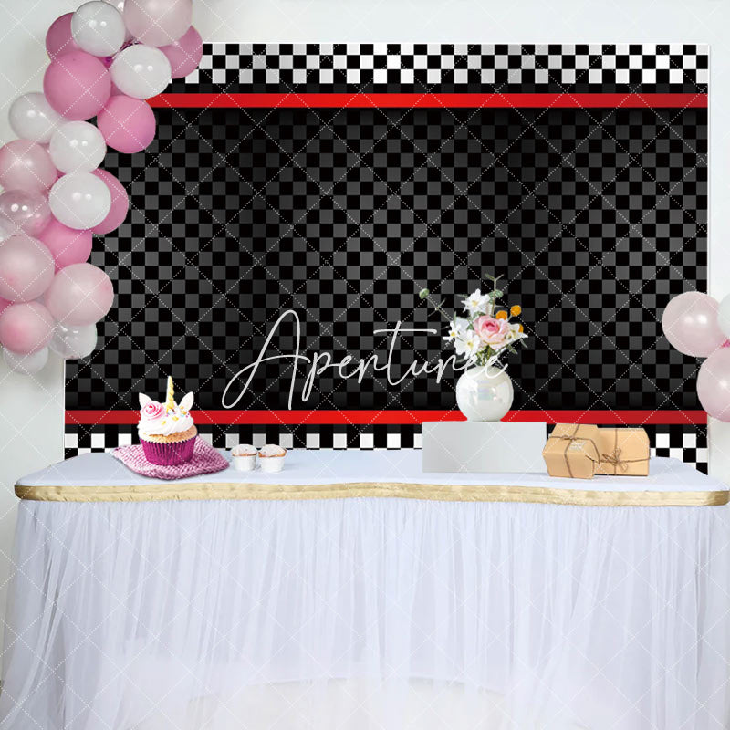 Aperturee - Red Black Plaid Racing Theme Party Backdrop