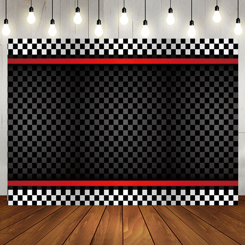 Aperturee - Red Black Plaid Racing Theme Party Backdrop