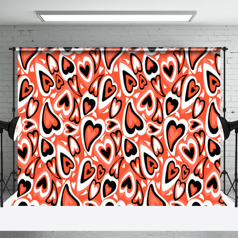 Aperturee - Red Black White Heart Shaped Valentines Day Backdrop