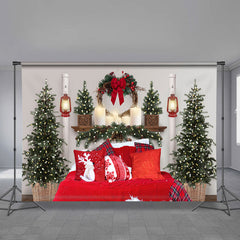 Aperturee - Red Blanket Light Tree Wreath Christmas Backdrop