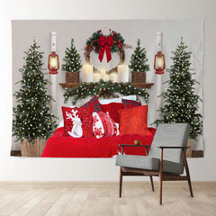 Aperturee - Red Blanket Light Tree Wreath Christmas Backdrop