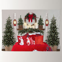 Aperturee - Red Blanket Light Tree Wreath Christmas Backdrop