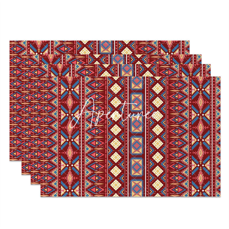 Aperturee - Red Blue Abstract Stripe Retro Set Of 4 Placemats