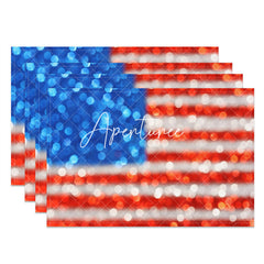 Aperturee - Red Blue American Flag Bokeh Set Of 4 Placemats