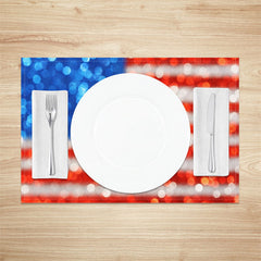 Aperturee - Red Blue American Flag Bokeh Set Of 4 Placemats