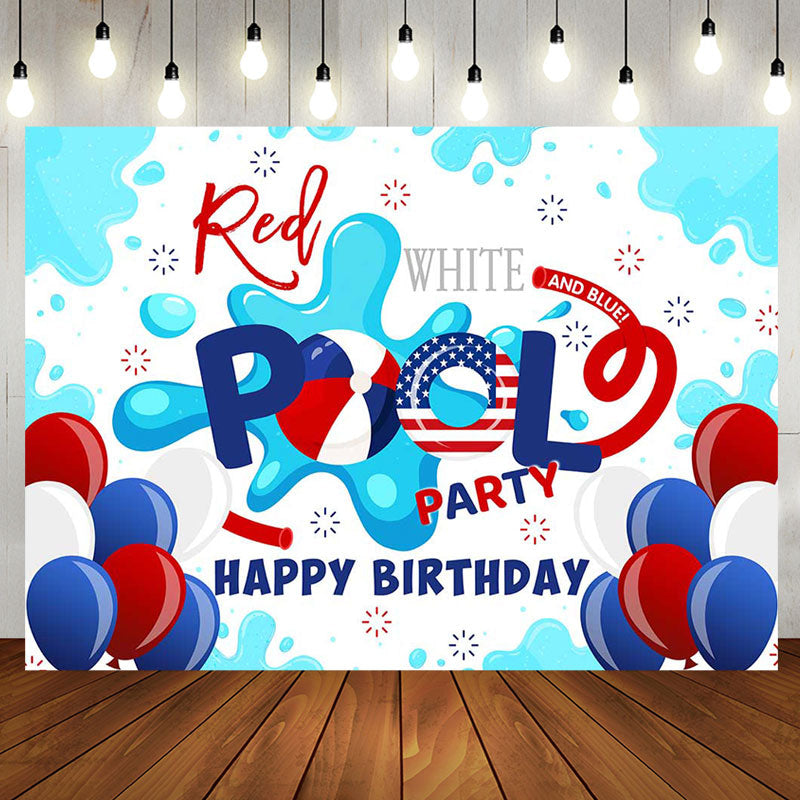 Aperturee - Red Blue Balloon Pool Party Birthday Backdrop