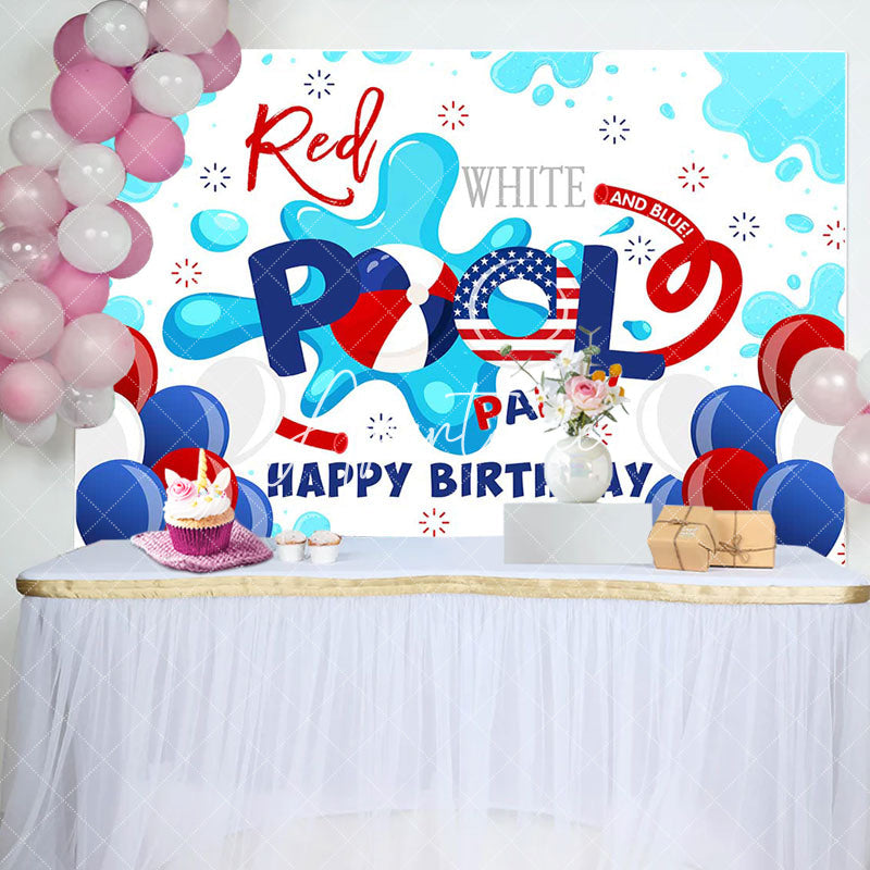 Aperturee - Red Blue Balloon Pool Party Birthday Backdrop