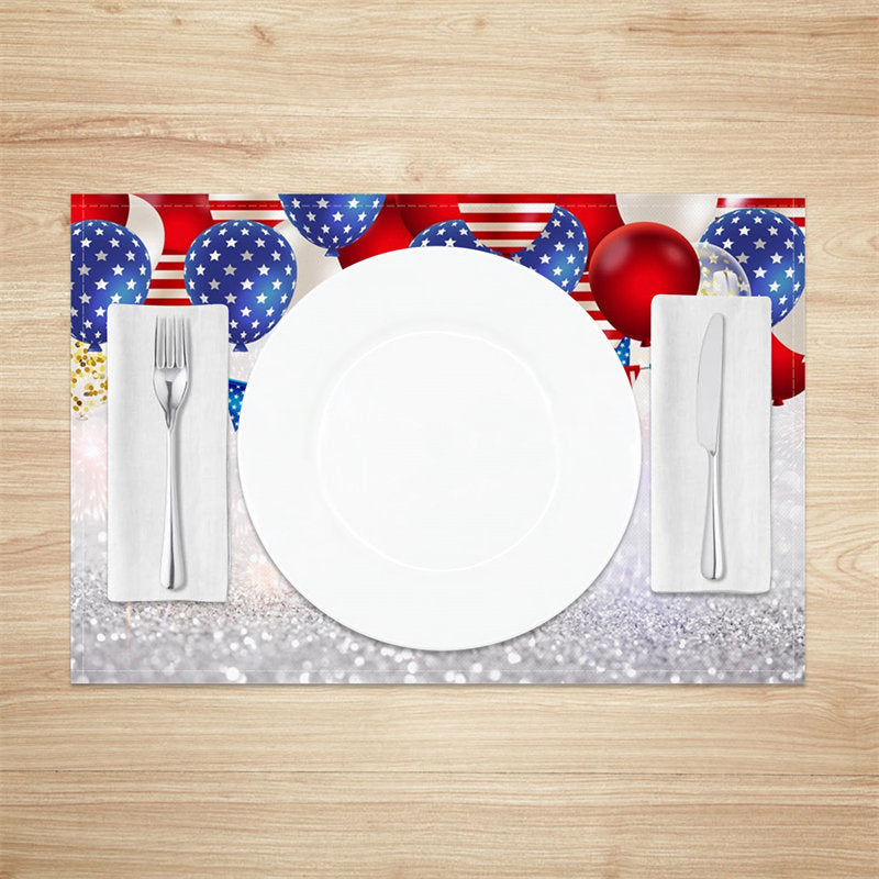 Aperturee - Red Blue Balloon Silver Spark Set Of 4 Placemats