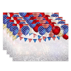 Aperturee - Red Blue Balloon Silver Spark Set Of 4 Placemats