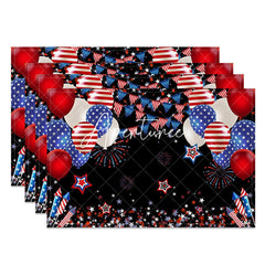 Aperturee - Red Blue Balloon Stars Black Set Of 4 Placemats