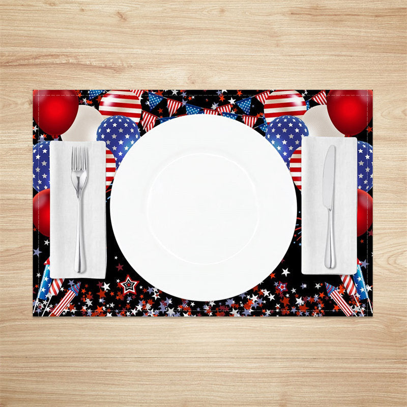 Aperturee - Red Blue Balloon Stars Black Set Of 4 Placemats