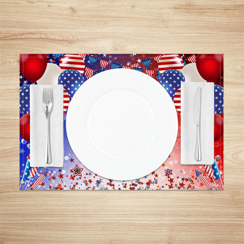 Aperturee - Red Blue Balloon Stars Bokeh Set Of 4 Placemats