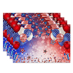 Aperturee - Red Blue Balloon Stars Bokeh Set Of 4 Placemats