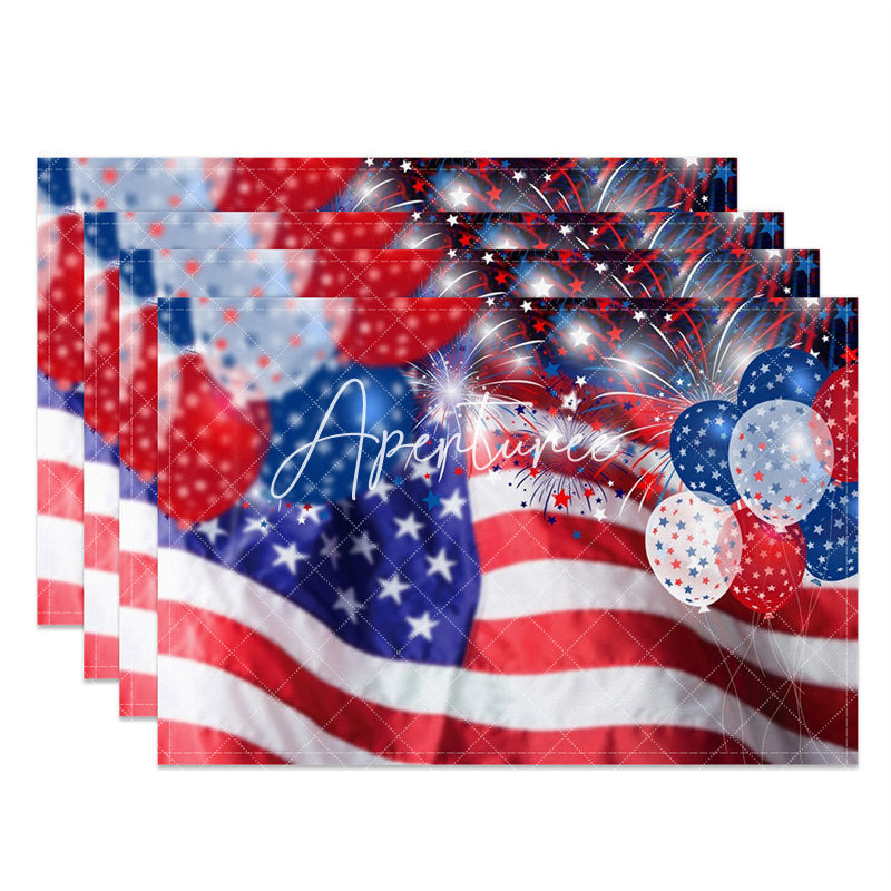 Aperturee - Red Blue Balloon Usa Flag Spark Set Of 4 Placemats