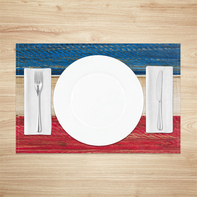 Aperturee - Red Blue Brown Wood Grain Dining Set Of 4 Placemats