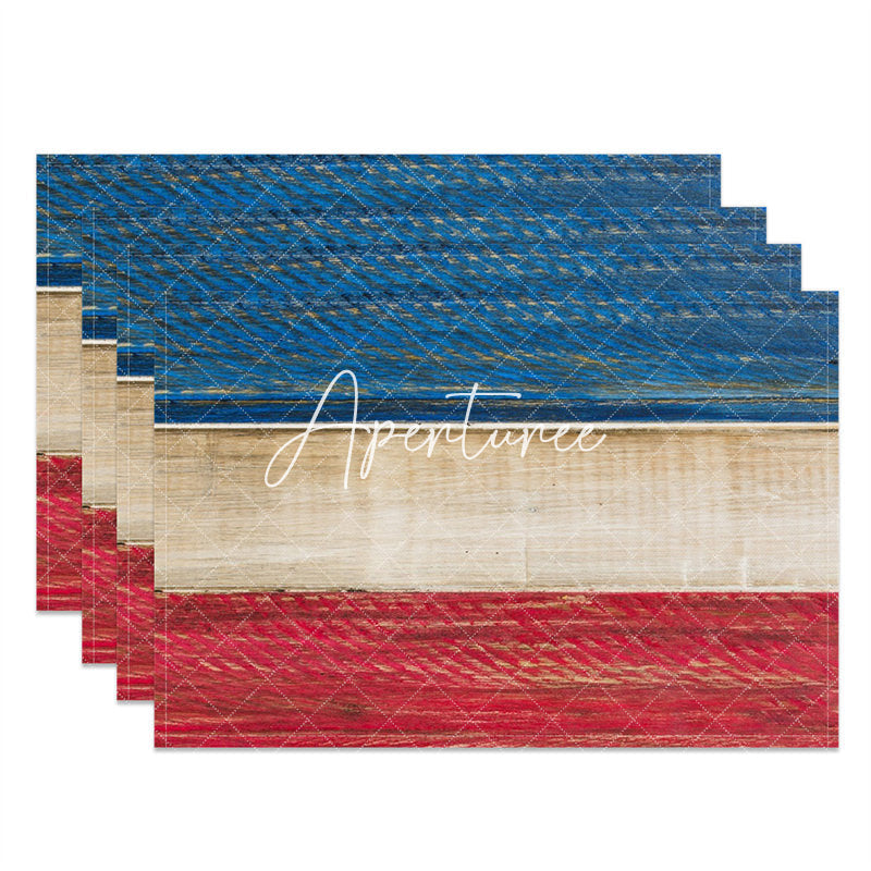 Aperturee - Red Blue Brown Wood Grain Dining Set Of 4 Placemats