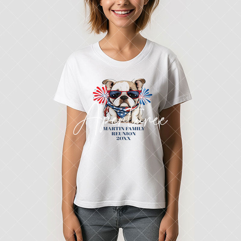 Aperturee - Red Blue Bulldog 4th of July Family Reunion T-Shirt