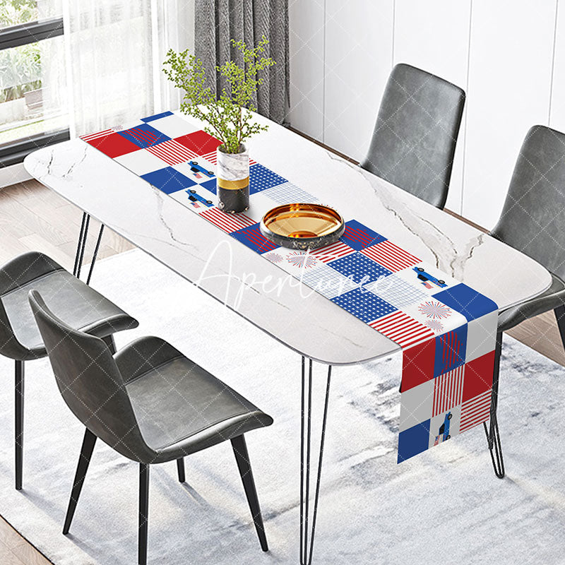 Aperturee - Red Blue Checkered Independence Day Table Runner