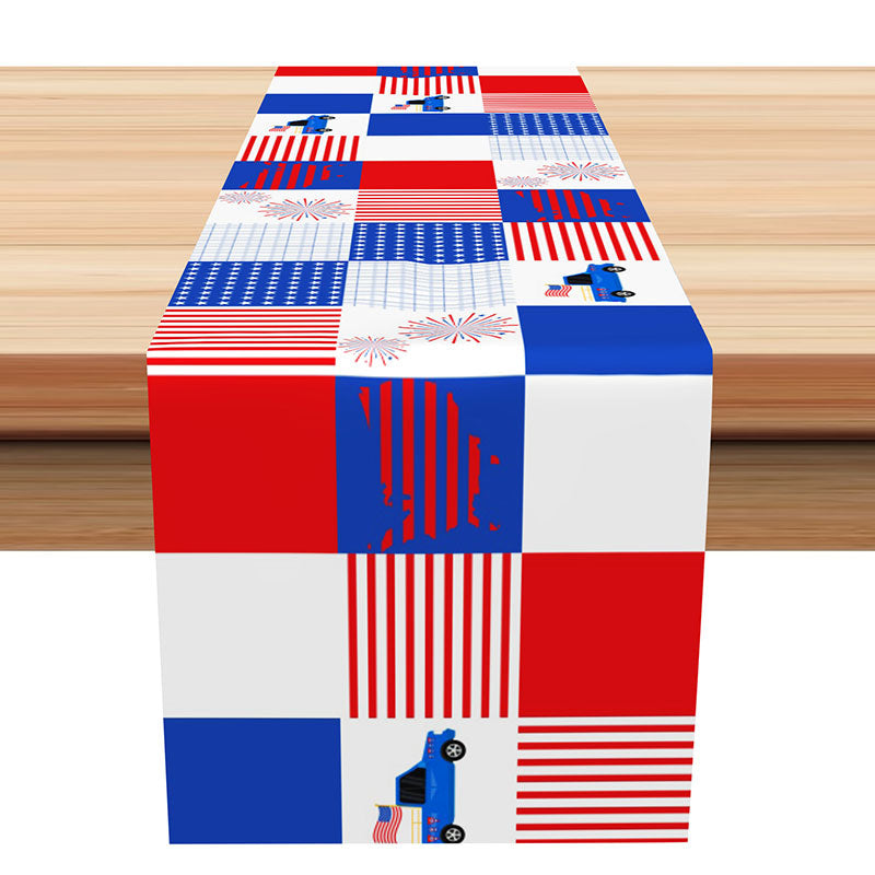 Aperturee - Red Blue Checkered Independence Day Table Runner