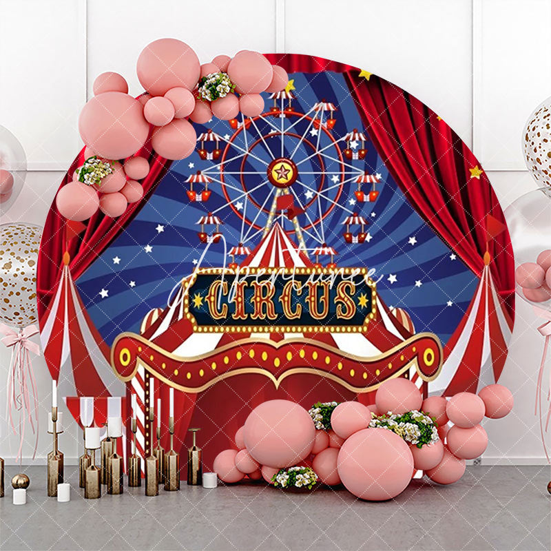 Aperturee - Red Blue Circus Ferris Wheel Round Birthday Backdrop