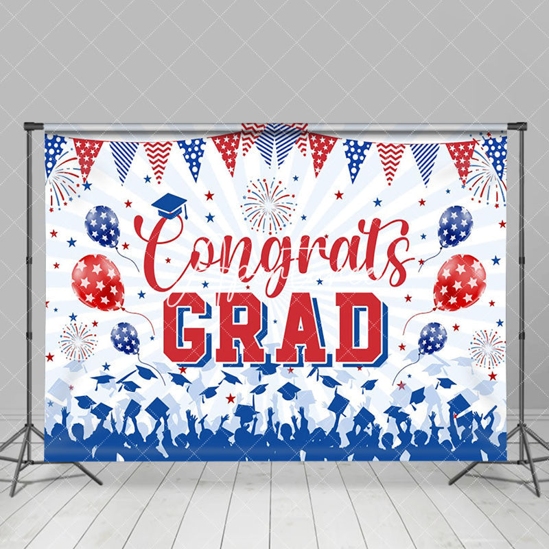 Aperturee - Red Blue Congrats Balloon Sparkle Graduation Backdrop