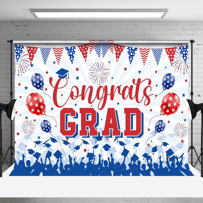 Aperturee - Red Blue Congrats Balloon Sparkle Graduation Backdrop