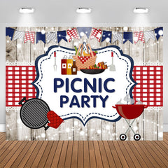 Aperturee - Red Blue Flags And White Wood Picnic Birthday Backdrop