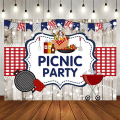 Aperturee - Red Blue Flags And White Wood Picnic Birthday Backdrop