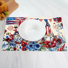 Aperturee - Red Blue Floral Usa Flag Gnome Set Of 4 Placemats