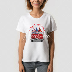 Aperturee - Red Blue Gnome Vintage Truck Family Reunion T-Shirt