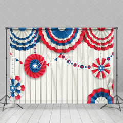 Aperturee - Red Blue Paper Floral Wood Independence Day Backdrop